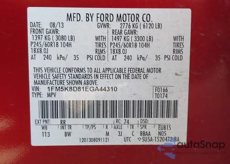 2014 Ford Explorer Xlt z USA, uszkodzony, nr VIN 1FM5K8D81EGA44310